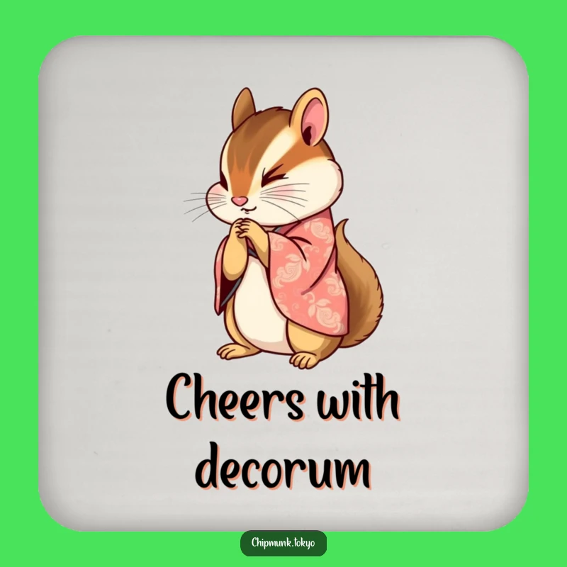 Funny Kimono Chipmunk Coaster: Graceful Bow, Protects Surfaces, Fun Funny Gift