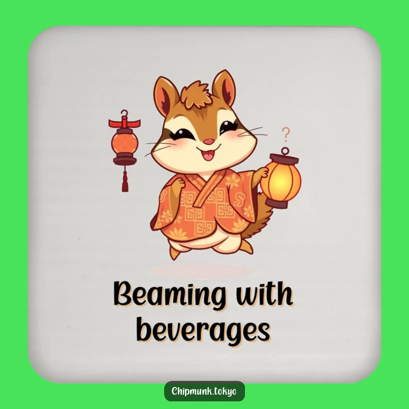 Funny Lantern Chipmunk Coaster: Skipping Delight, Protects Surfaces, Fun Funny Gift