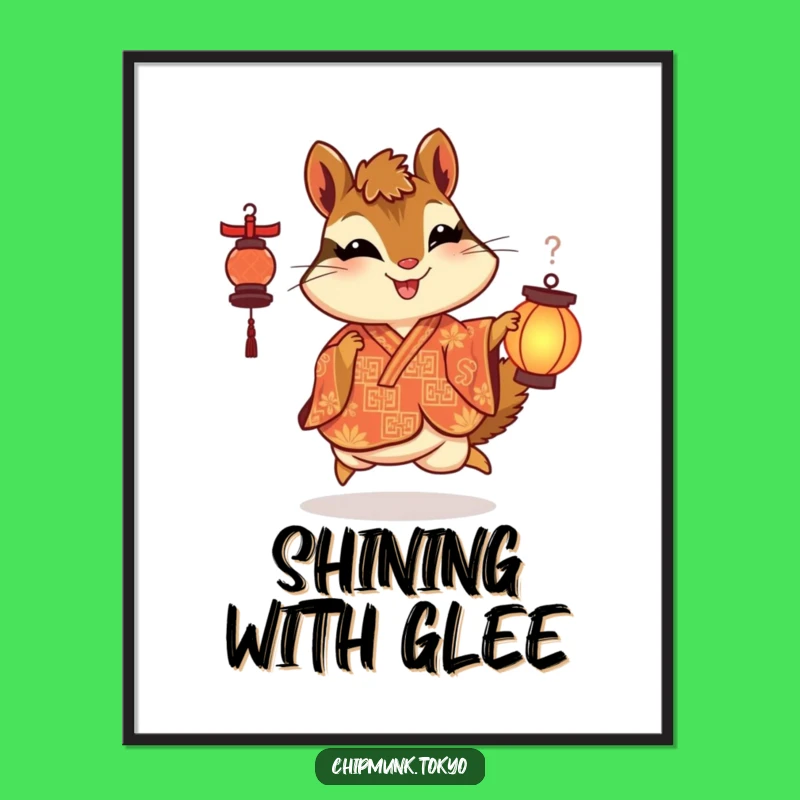 Funny Lantern Chipmunk Poster: Skipping Delight, Ornate Wall Art, Inspiring Funny Gift