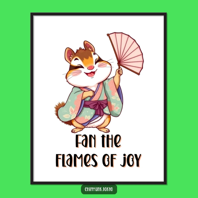 Free Printable Wall Art: Festive Chipmunk Fan Dance, Joyful Downloadable Decor