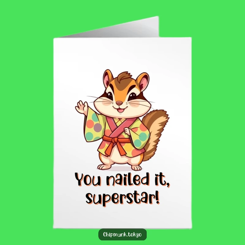 Congrats Free Printable Card: Kimono Chipmunk Celebration Downloadable Gift