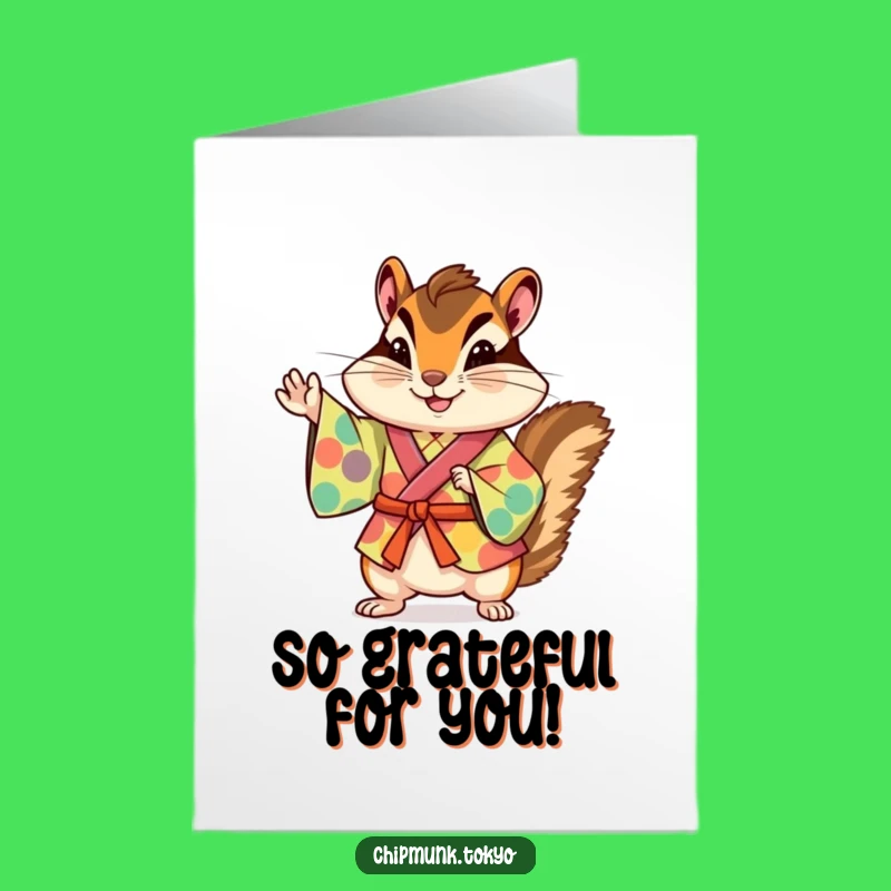 Thanks Free Printable Card: Kimono Chipmunk Gratitude Downloadable Gift
